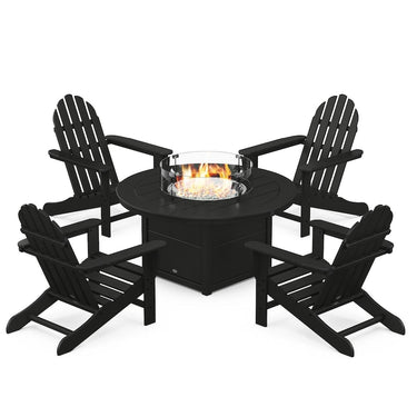 POLYWOOD Classic Adirondack 5-Piece Conversation Set W/ Fire Pit Table - Black